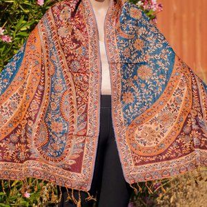 Blue & Red Paisley Heavy Duty Pashmina